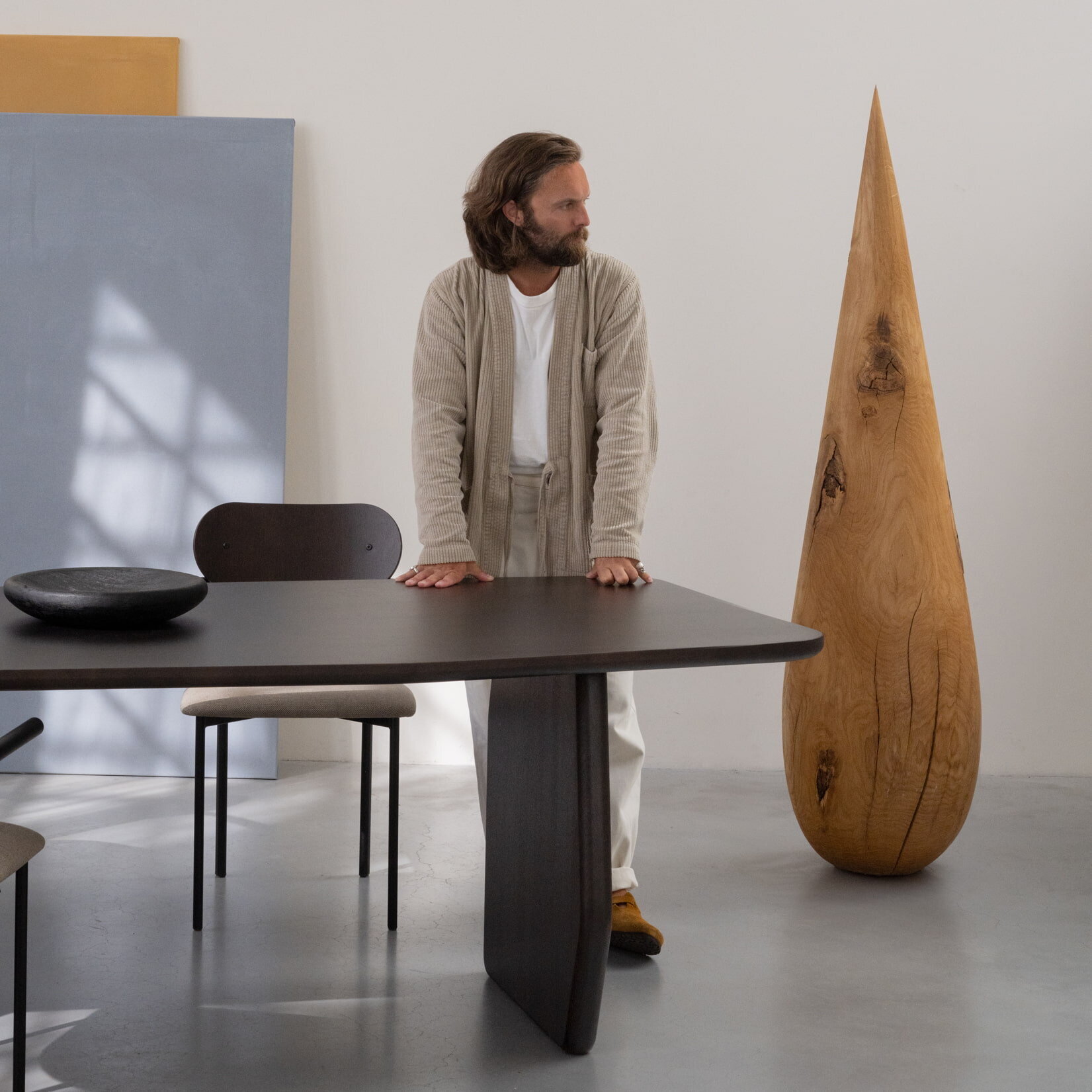 Black stained oak shop dining table